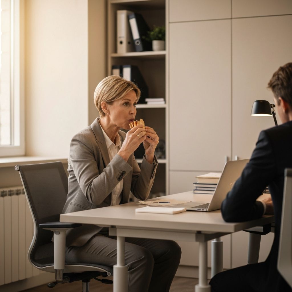 Person eating during busy workday